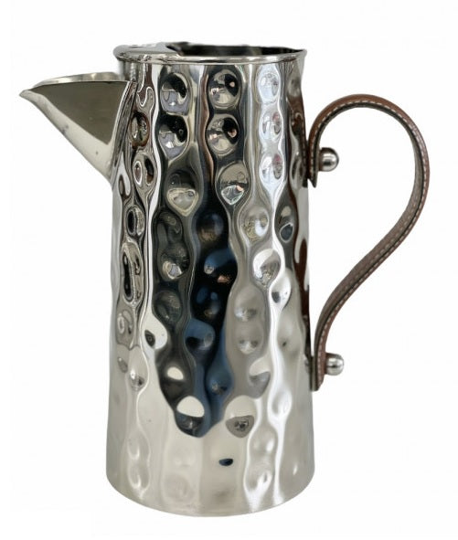 Bolt Hammered Stainless Steel Jug with Leather Small