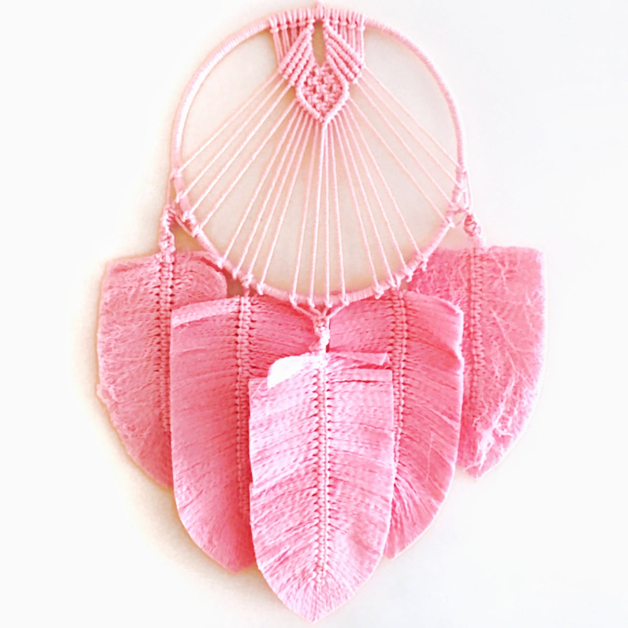 5 Leaf Macrame Dreamcatcher with Beads Soft Pink